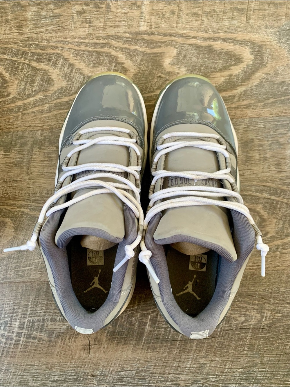 Jordan Youth Glossy Grey and White Basketball Sneakers